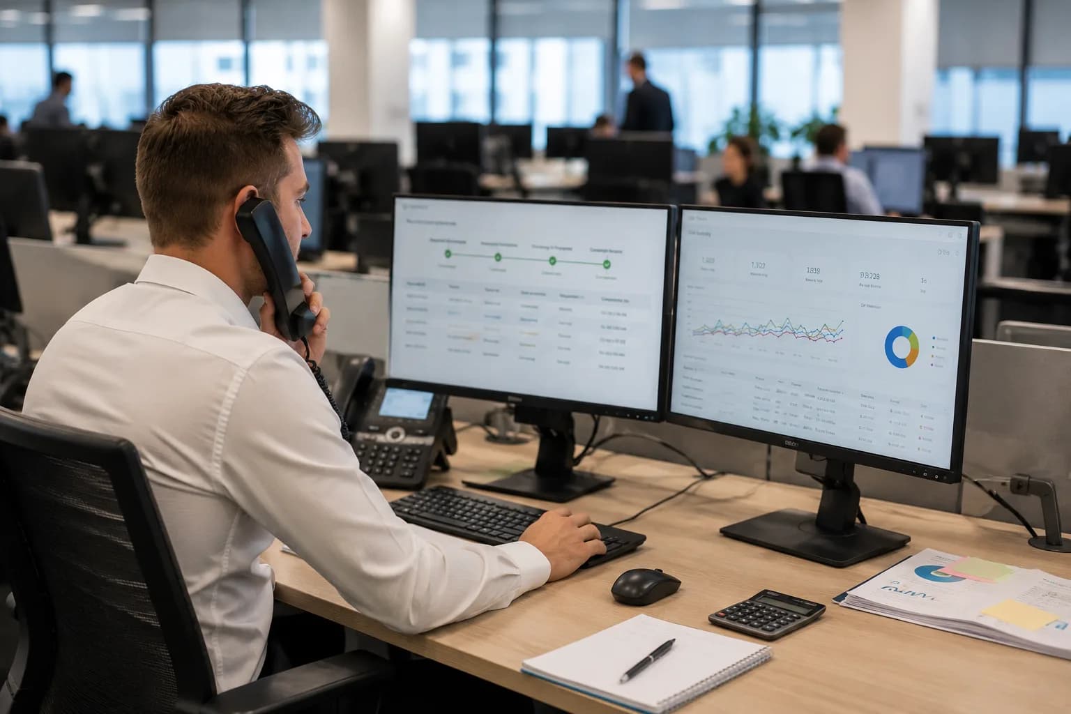 Operations manager reviewing voice continuity and call capacity dashboard