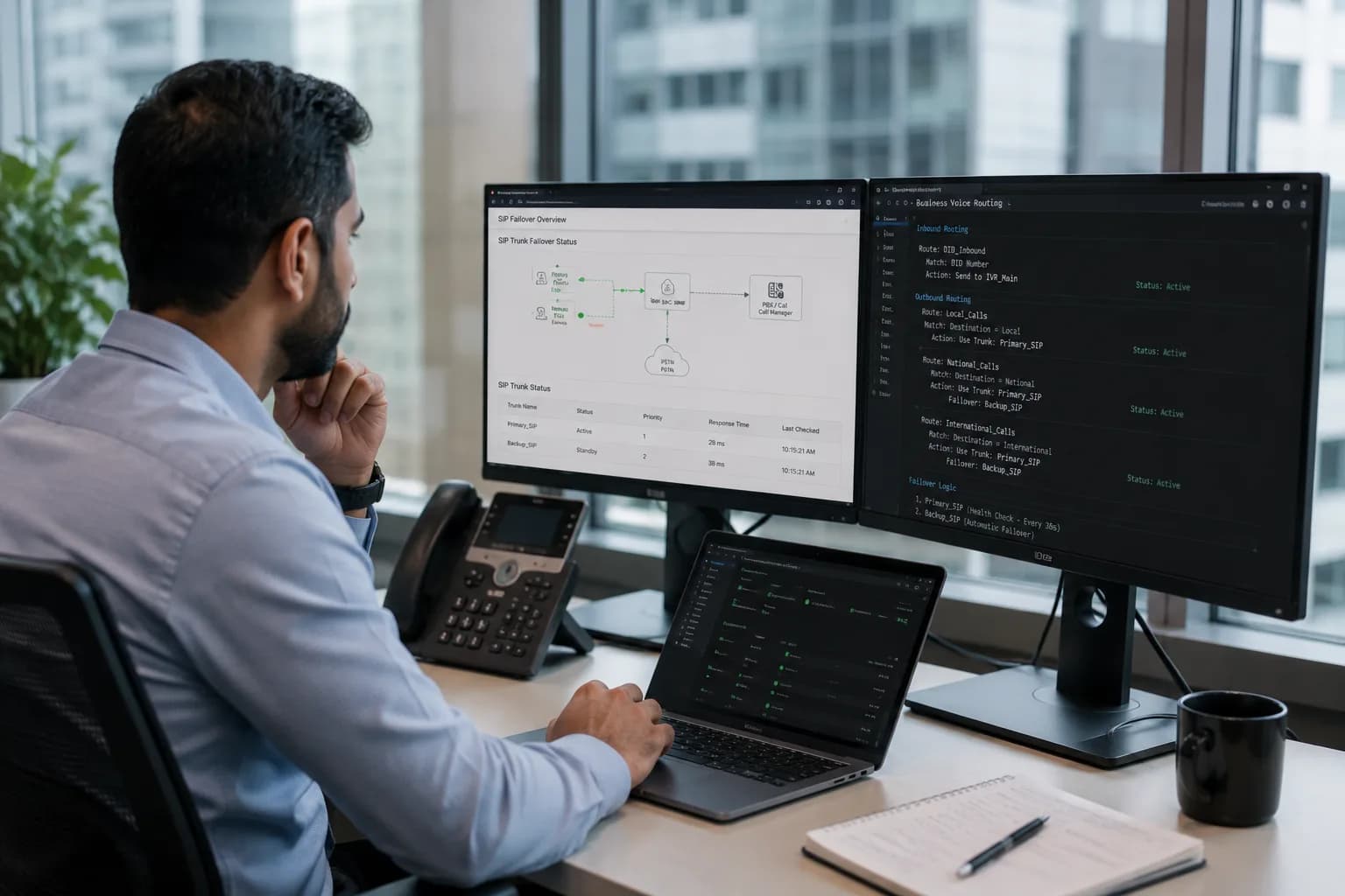 Engineer reviewing SIP failover and business voice routing