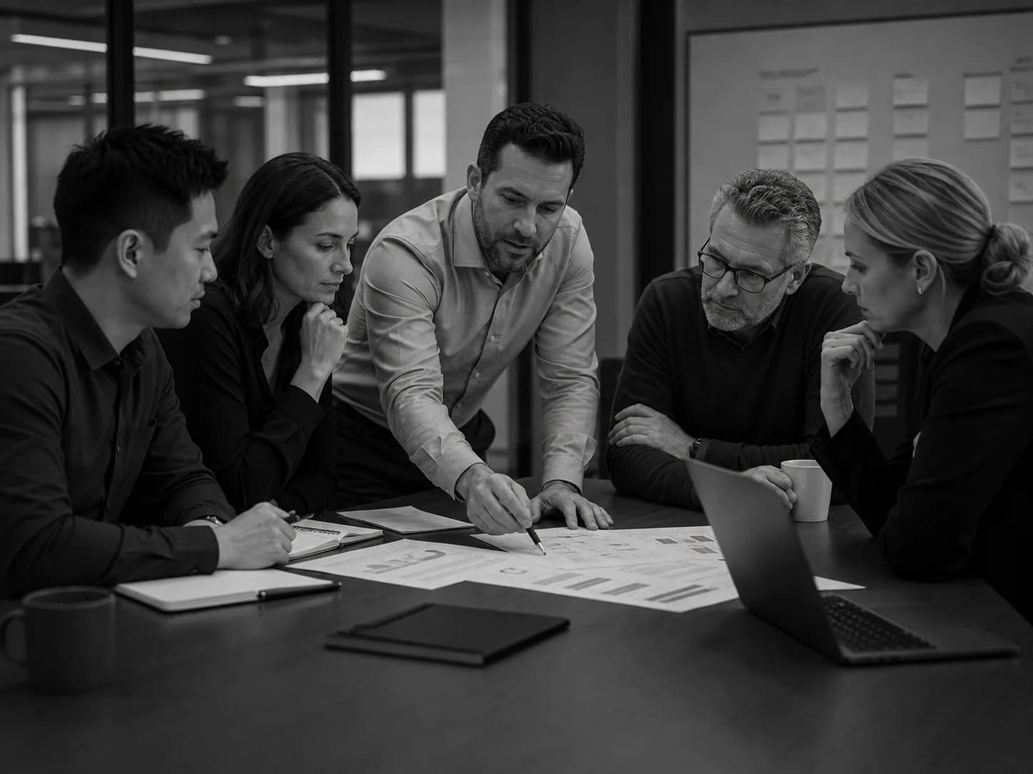 Security consultant reviewing risk priorities with business leaders