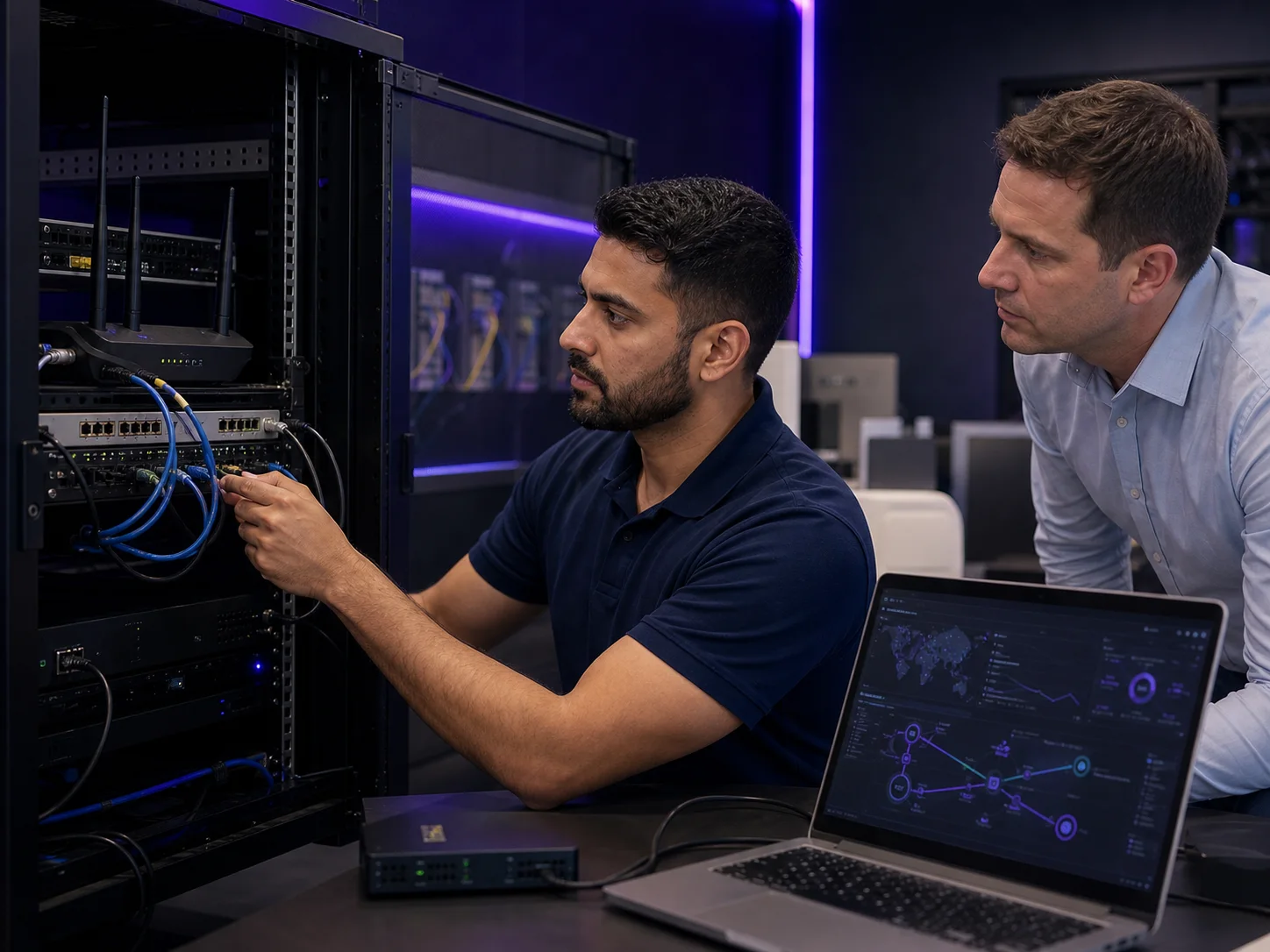 C9 network engineer configuring managed router, SD-WAN and failover equipment in a branded network environment